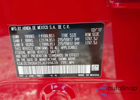 2018 Honda Hr-V Lx z USA, uszkodzony, nr VIN 3CZRU6H35JG709639